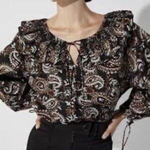 NWT Cleobella Jillian Blouse Sz S Organic Cotton Smocked Ruffle Paisley